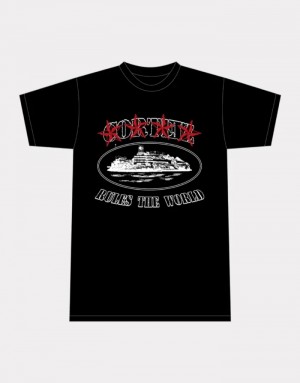 Mens Corteiz 4starz Alcatraz T Shirts Black | Q1L-2503