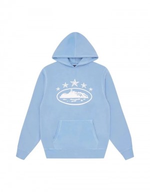 Mens Corteiz 5 Starz Alcatraz Hoodie Blue | W2O-8113