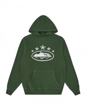 Mens Corteiz 5 Starz Alcatraz Hoodie Green | C1J-3706