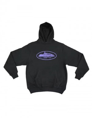 Mens Corteiz Alcatraz Hoodie Black / Purple | Y4D-4198