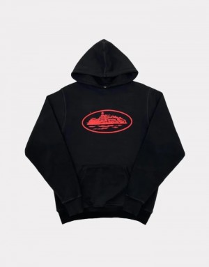 Mens Corteiz Alcatraz Hoodie Black / Red | Q2J-7704