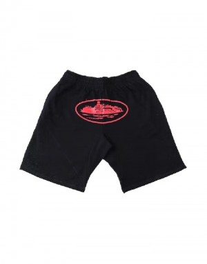 Mens Corteiz Alcatraz Shorts Black / Red | A5I-7096