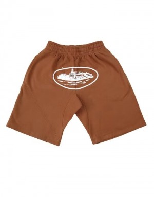 Mens Corteiz Alcatraz Shorts Brown | X1U-2983