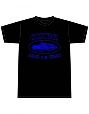 Mens Corteiz Alcatraz T Shirts Black / Blue | Z0R-5904