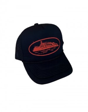 Mens Corteiz Alcatraz Trucker Caps Black / Red | S5A-9129