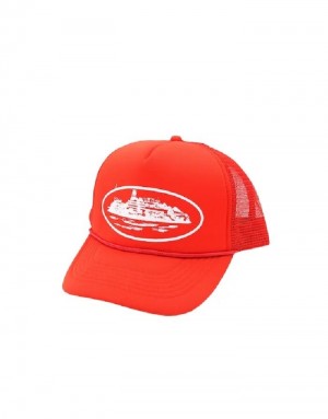 Mens Corteiz Alcatraz Trucker Caps Red | X8T-6710