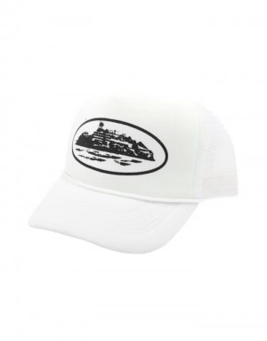 Mens Corteiz Alcatraz Trucker Caps White | Y2O-6093