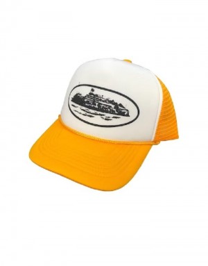 Mens Corteiz Alcatraz Trucker Caps Yellow | H7S-0546