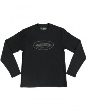 Mens Corteiz Alcatraz Waffle L/S T Shirts Black | I3R-4080