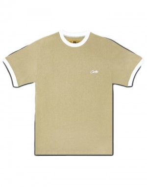 Mens Corteiz Allstarz Ribbed T Shirts Light Khaki | U5E-9470