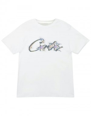 Mens Corteiz Allstarz Sparkle T Shirts White | P1W-2927