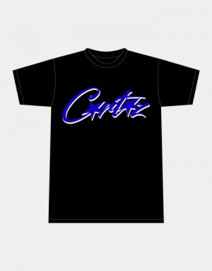 Mens Corteiz Allstarz T Shirts Black / Blue | H5M-9637