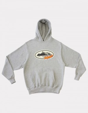 Mens Corteiz Aufentic Hoodie Grey | H4U-6724