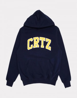 Mens Corteiz Crtz Dropout Hoodie Navy | P9D-2858