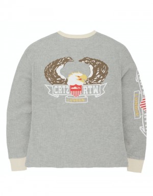 Mens Corteiz Dipset Eagle Waffle Longsleeve Sweatshirts Grey | Q3K-8625