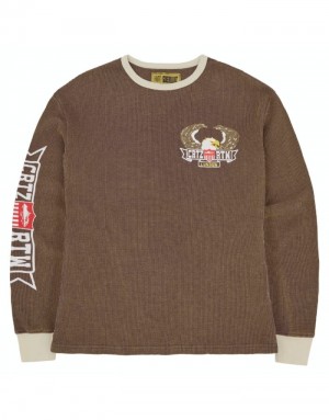 Mens Corteiz Dipset Waffle Longsleeve Sweatshirts Brown | H7I-6915