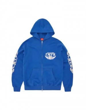 Mens Corteiz Gasolina Double Zip Hoodie Blue | U1F-3344