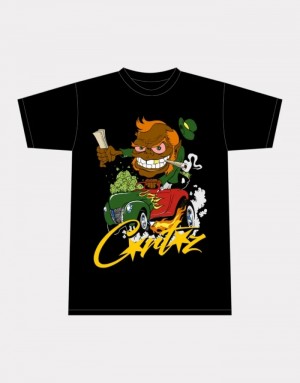 Mens Corteiz Leprechaun 420 T Shirts Black | E6G-7476