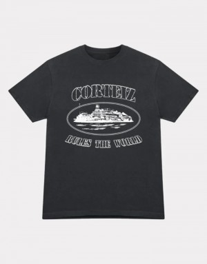 Mens Corteiz Og Alcatraz T Shirts Black | M3K-8901