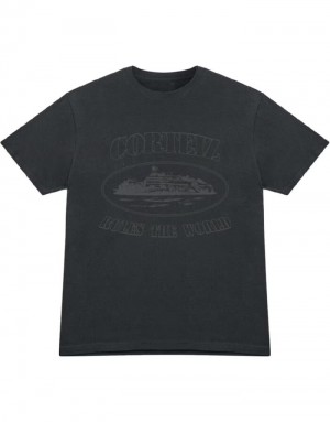 Mens Corteiz Og Alcatraz T Shirts Black / Black | A5F-9486