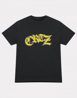 Mens Corteiz Old English T Shirts Black | S1O-0745