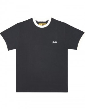 Mens Corteiz Ribbed T Shirts Black | Z0G-9050