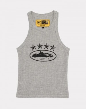 Womens Corteiz 4starz Alcatraz Tank Top Grey | D6J-9536