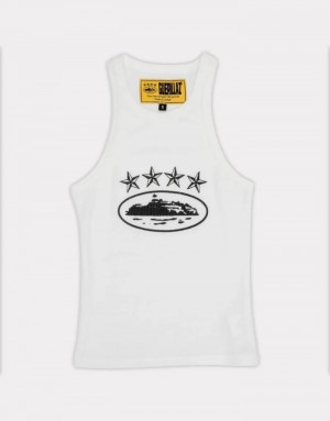 Womens Corteiz 4starz Alcatraz Tank Top White | T8K-6323