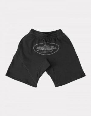 Womens Corteiz Alcatraz Shorts Black | U4A-5578