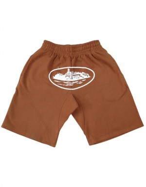 Womens Corteiz Alcatraz Shorts Brown | M0L-4384