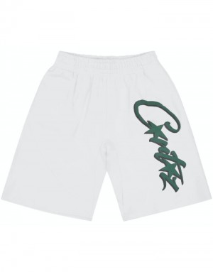 Womens Corteiz Allstarz Shorts White / Green | C8W-8020