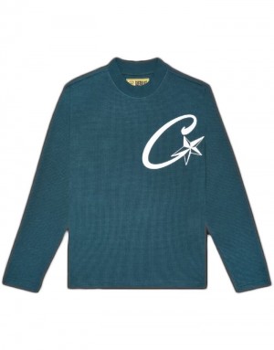 Womens Corteiz C Starz Long Sleeve Waffle Sweatshirts Green | U0B-5782