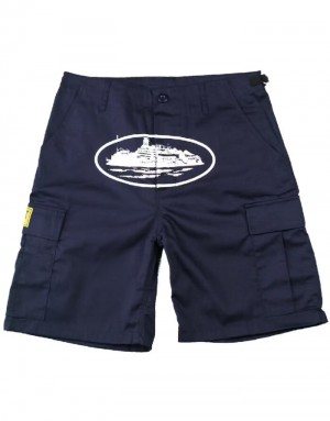 Womens Corteiz Guerillaz 21′ Shorts Navy | K5J-7520