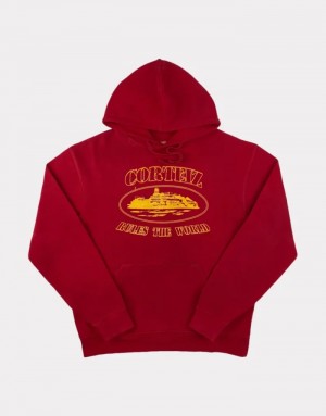 Womens Corteiz Og Alcatraz Hoodie Red | Q9B-8303