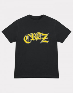 Womens Corteiz Old English T Shirts Black | R5U-2575