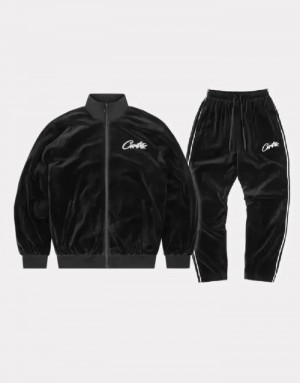 Womens Corteiz Vvs Velour Tracksuits Black | G9O-6625