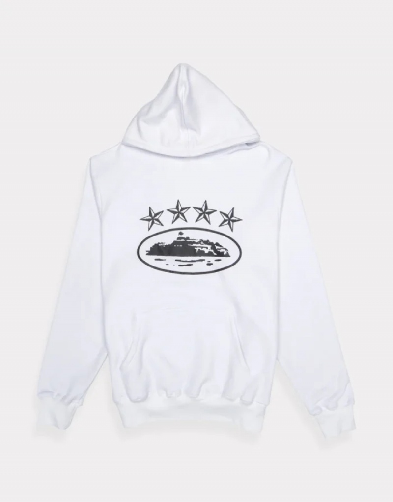 Mens Corteiz 4starz Alcatraz Hoodie White | P8C-2140