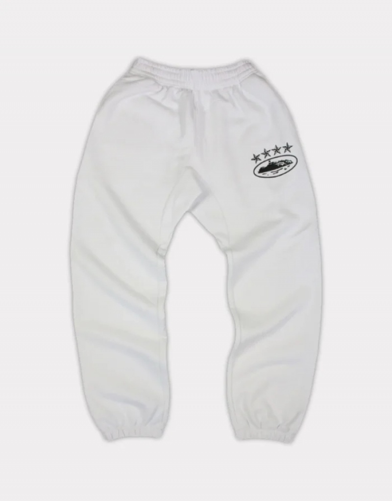 Mens Corteiz 4starz Alcatraz Sweatpants White | T3K-2057