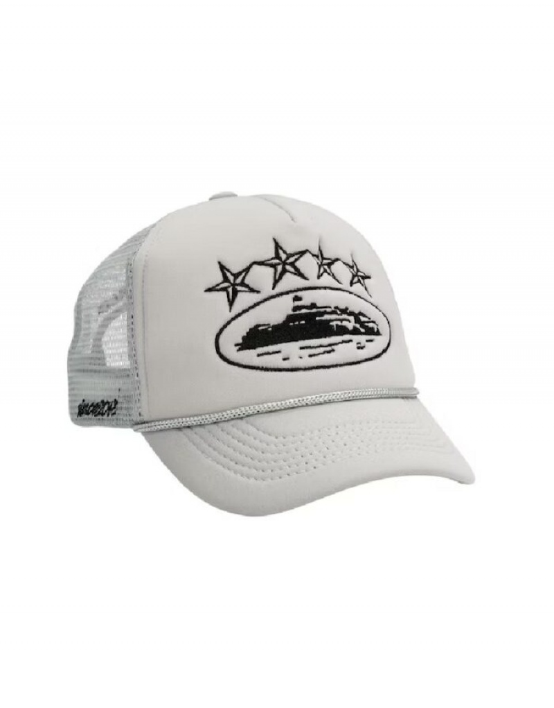 Mens Corteiz 4starz Alcatraz Trucker Caps Grey | Q7J-2180