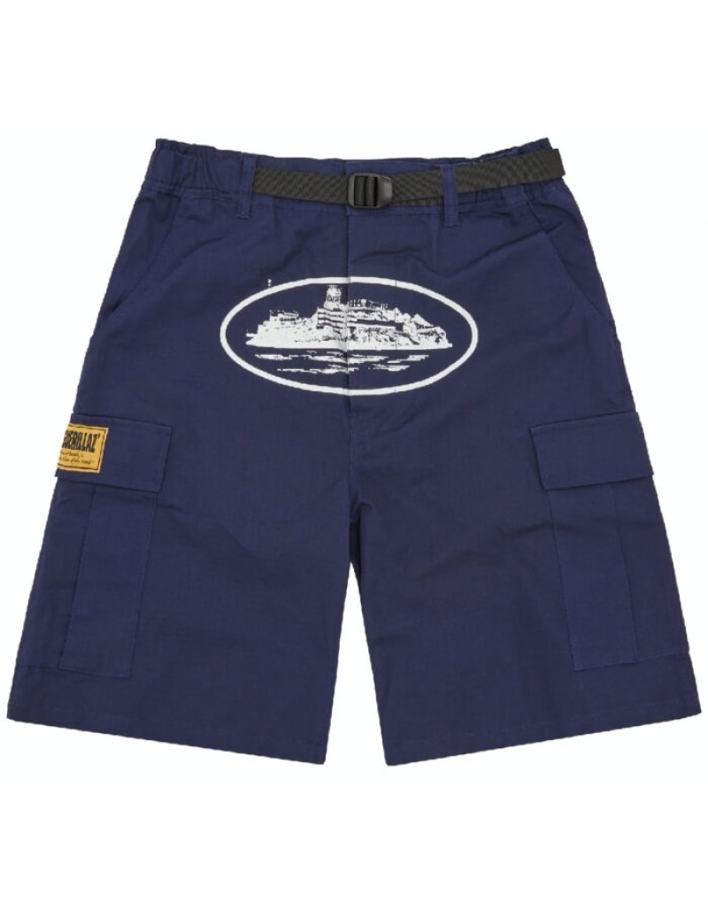 Mens Corteiz Alcatraz Cargo Cargos Navy | J3O-9903