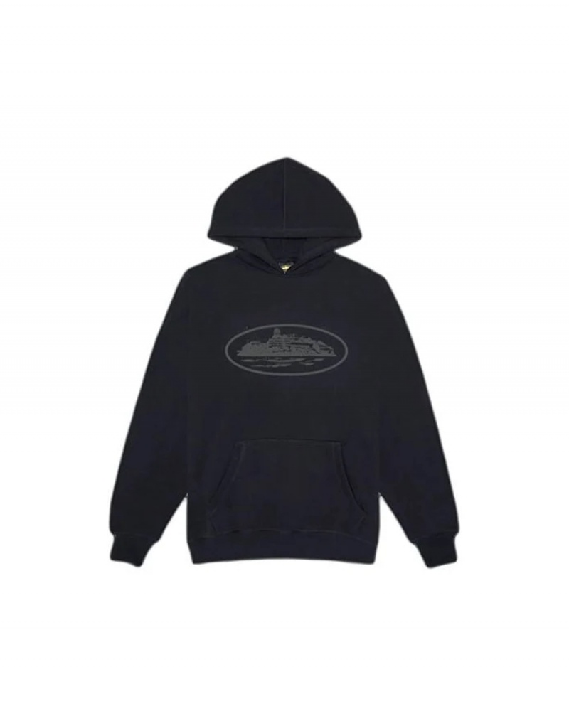 Mens Corteiz Alcatraz Hoodie Black | E8D-8255