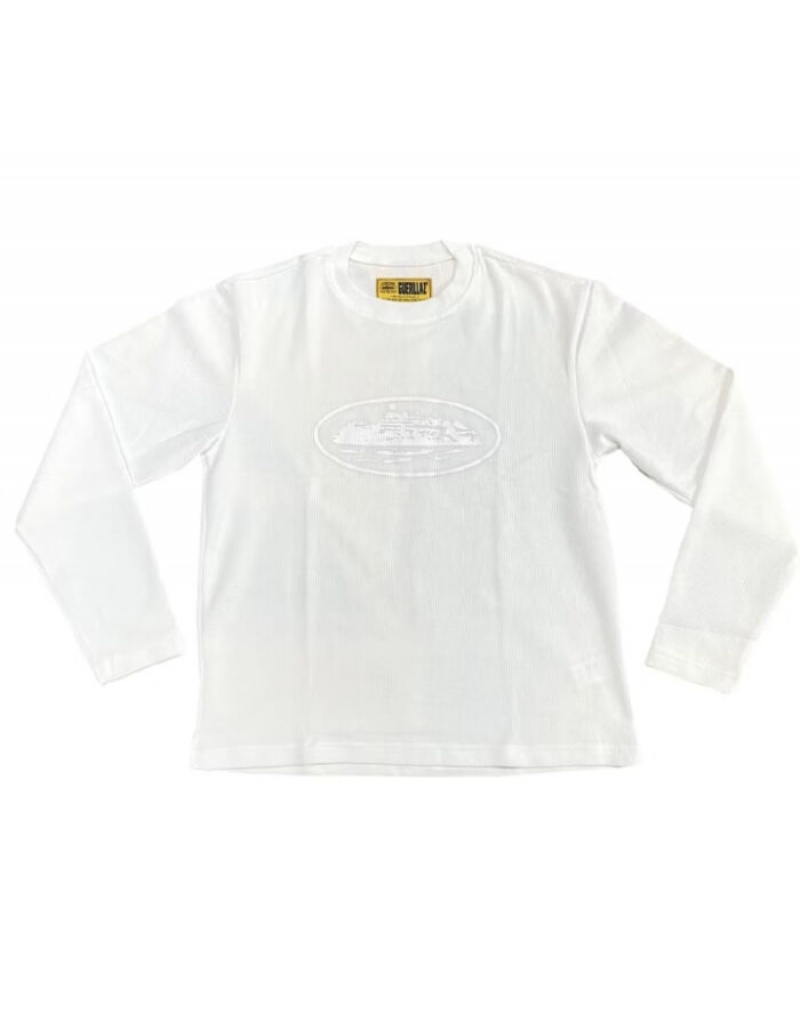 Mens Corteiz Alcatraz Waffle Long Sleeve Sweatshirts White | C7O-4234