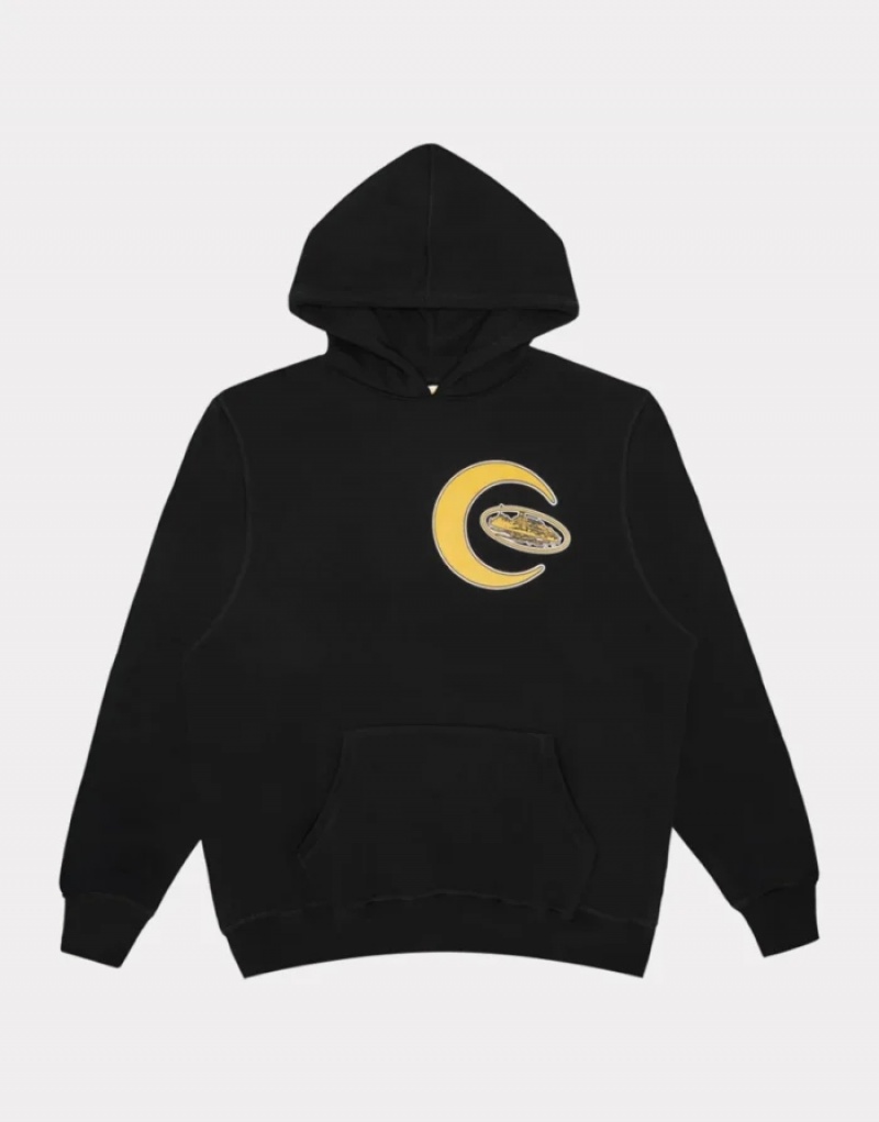 Mens Corteiz Crescent Hoodie Black | M4J-1194