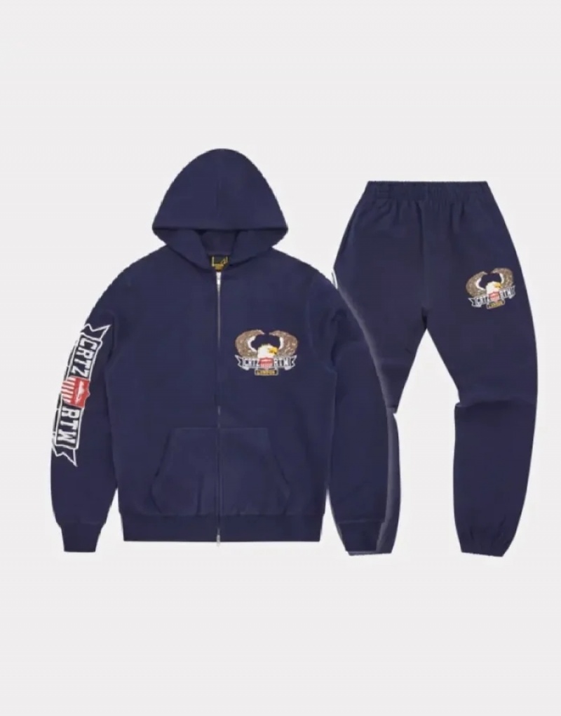 Mens Corteiz Dipset Zip-up Tracksuits Navy | G8J-6098