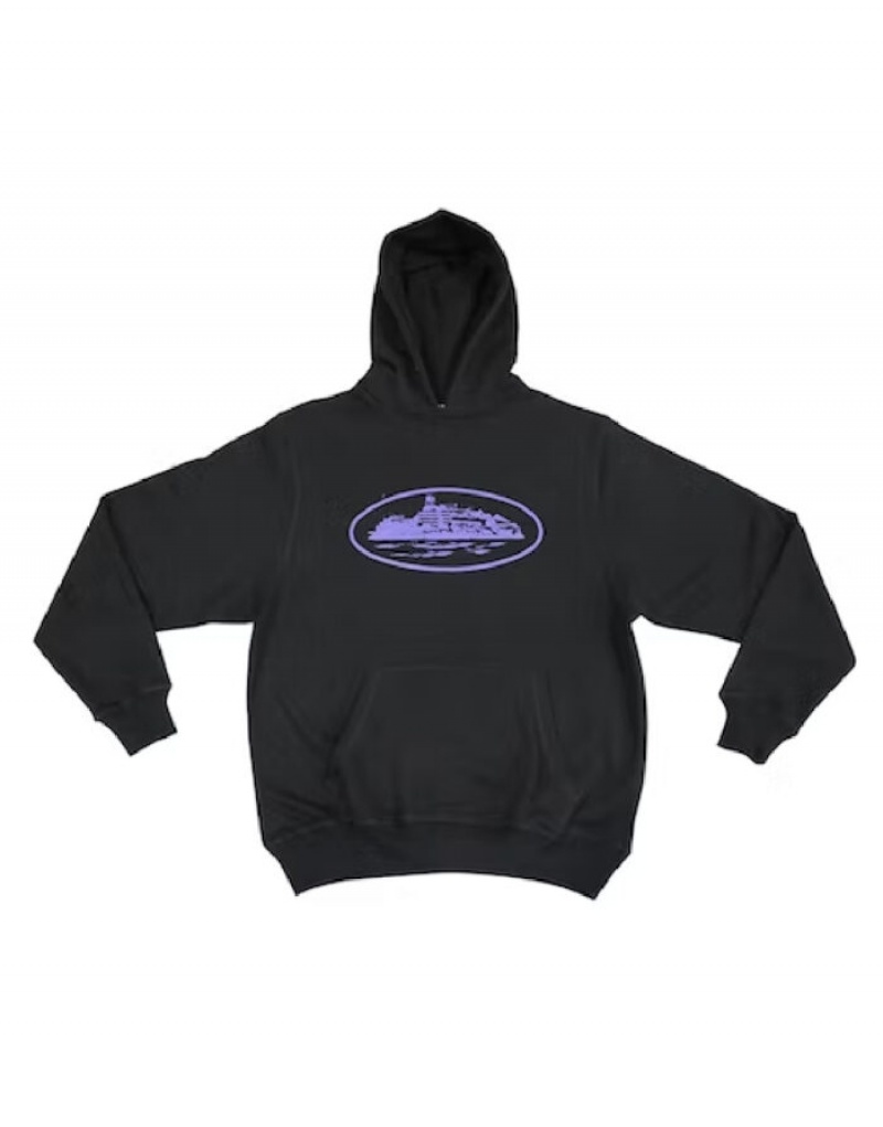 Womens Corteiz Alcatraz Hoodie Black / Purple | P3Q-0078