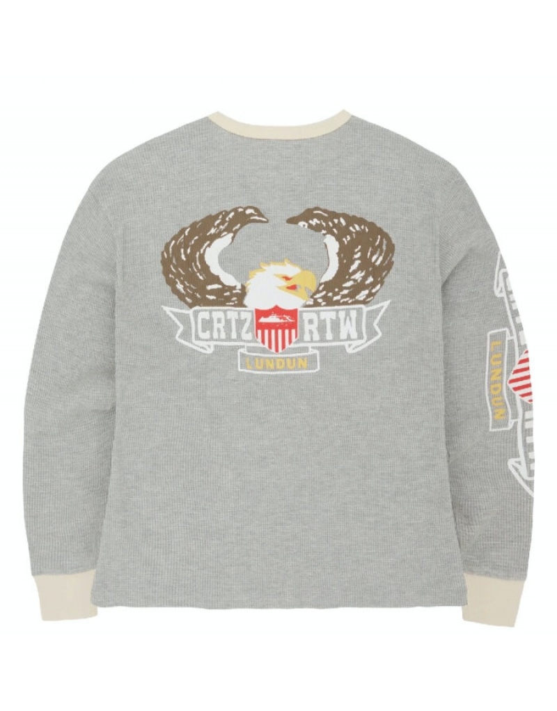 Womens Corteiz Dipset Eagle Waffle Longsleeve Sweatshirts Grey | Q3M-9411