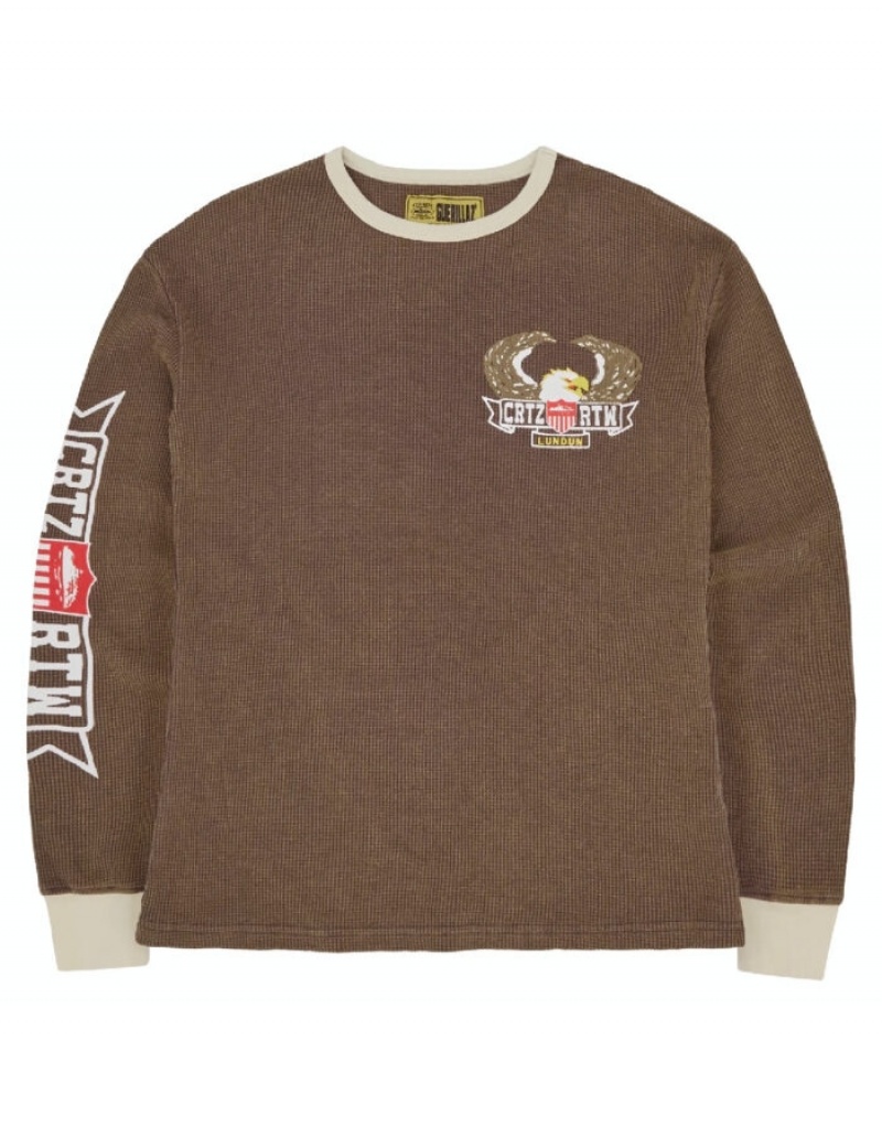 Womens Corteiz Dipset Waffle Longsleeve Sweatshirts Brown | F4U-1402