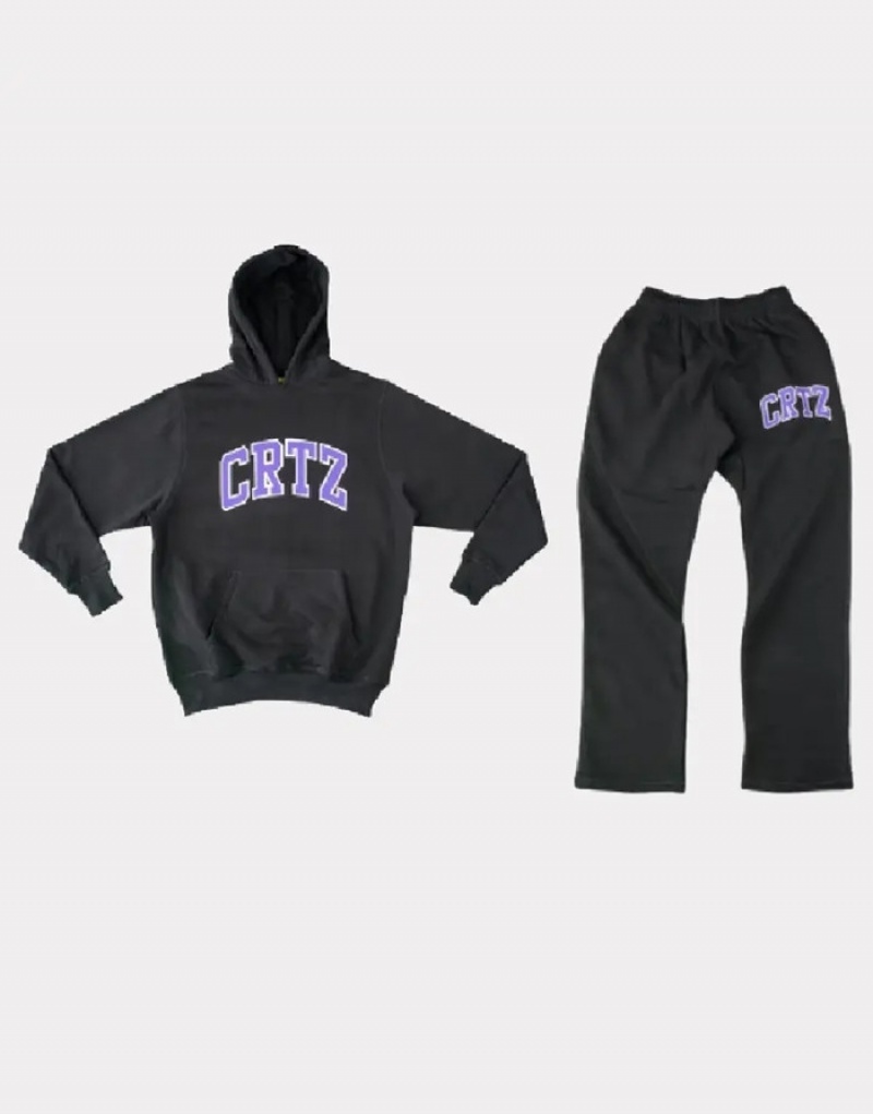 Womens Corteiz Dropout Ensemble Tracksuits Black / Purple | Y5Y-6687