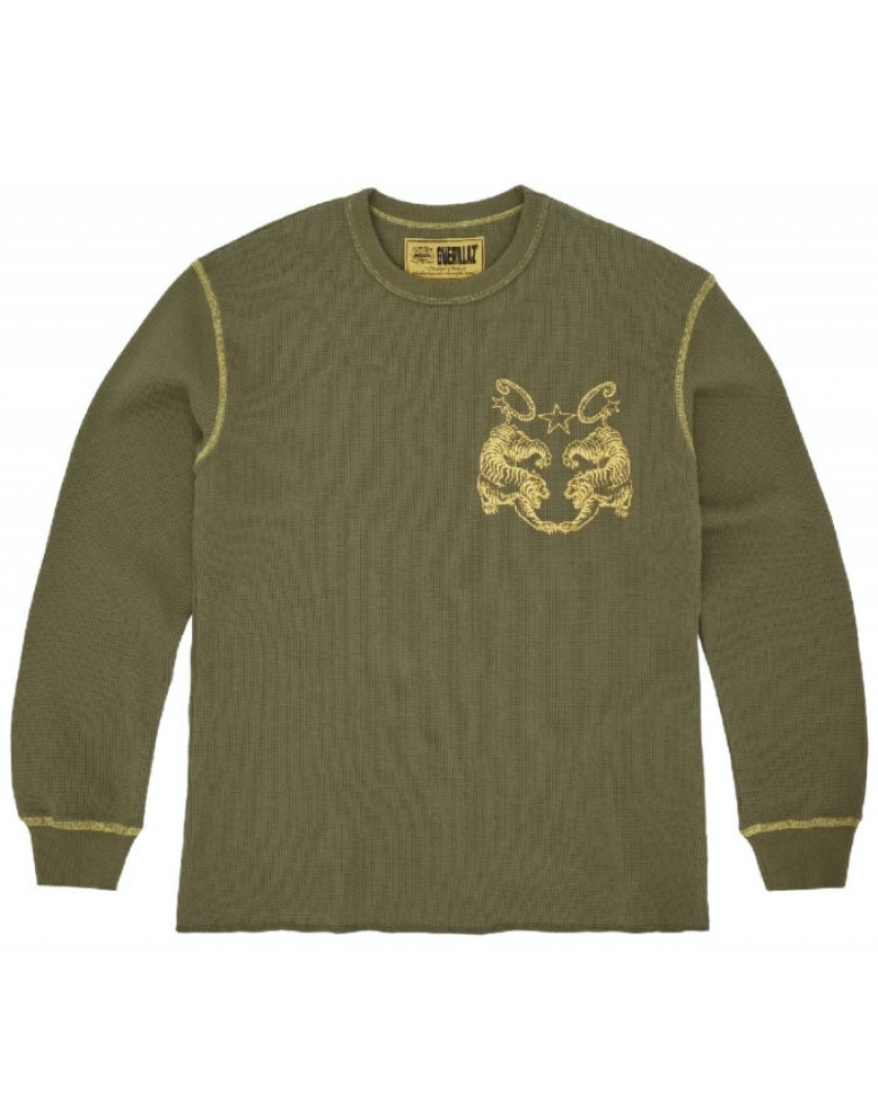 Womens Corteiz Tiger Contrast Waffle Longsleeve Sweatshirts Khaki | A1X-0193